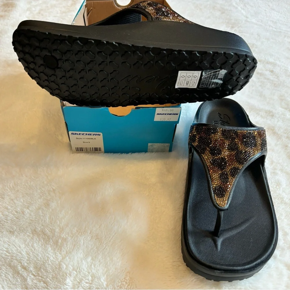 NWT Skechers Leopard Print Sandals Black and Brown Size 9 - Picture 8 of 9